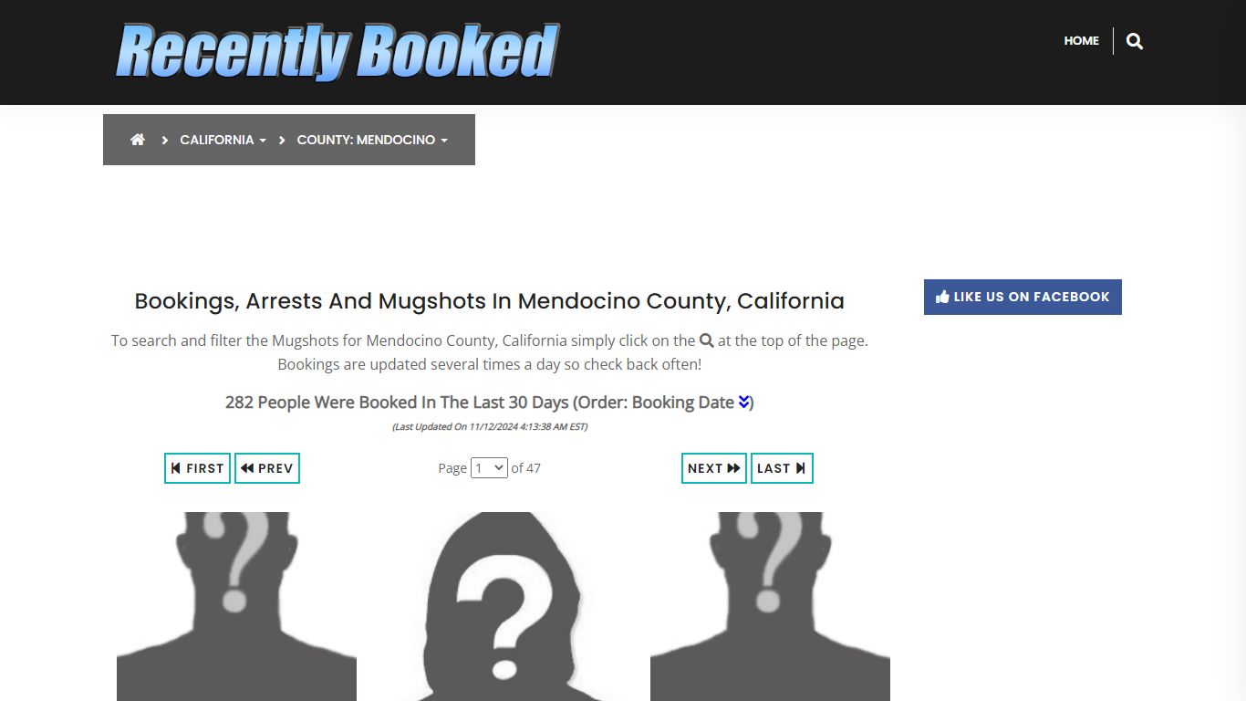 Bookings, Arrests and Mugshots in Mendocino County, California