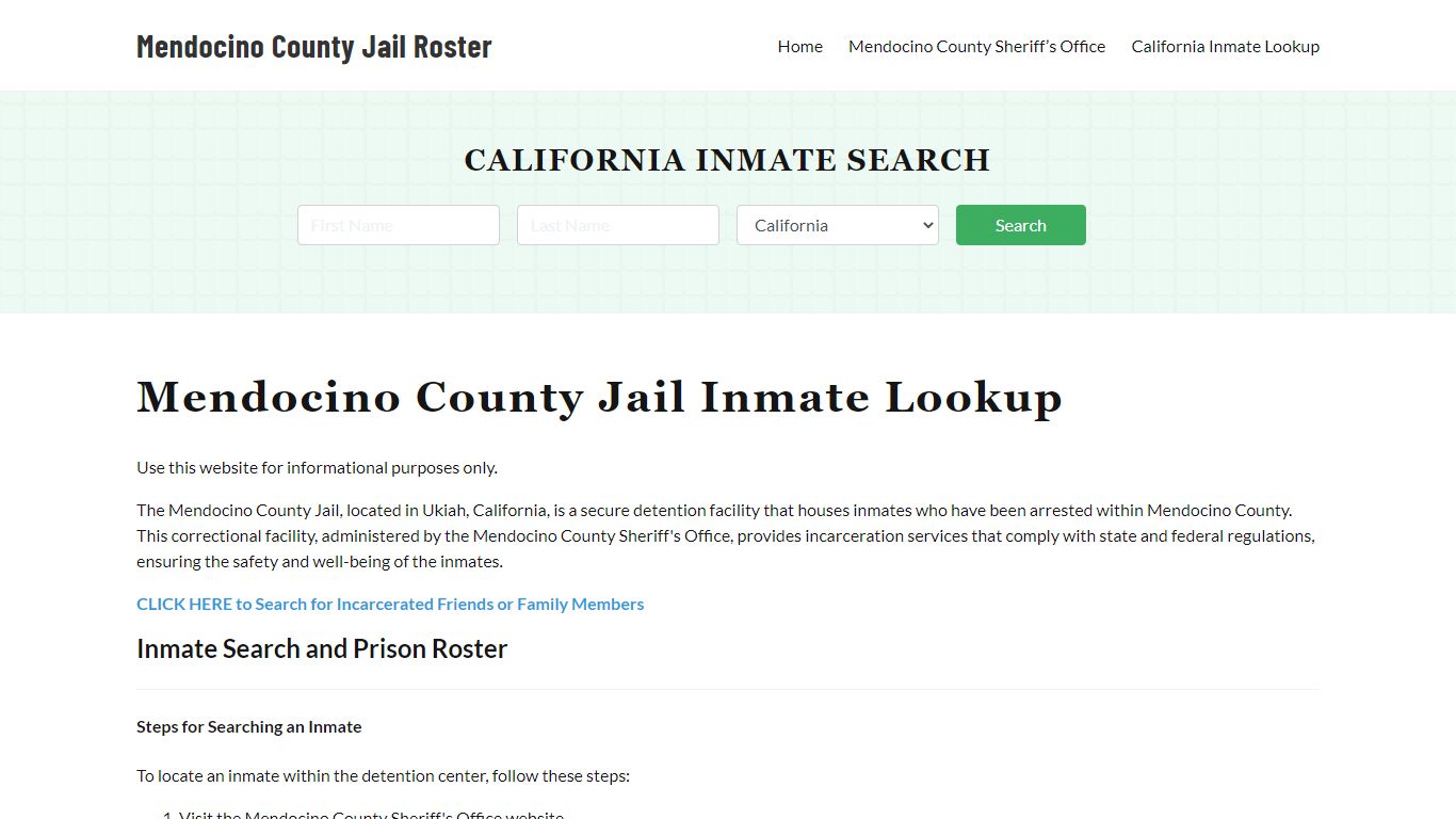 Mendocino County Jail Roster Lookup, CA, Inmate Search